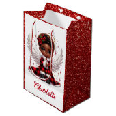 キュートアフロエンジェル小さな女の子レッド&ブラッククリスマス ミディアムペーパーバッグ (正面アングル)