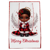キュートアフロエンジェル小さな女の子レッド&ブラッククリスマス ミディアムペーパーバッグ (裏面)