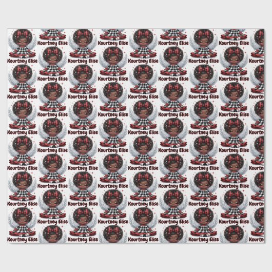 キュートアフロエンジェル小さな女の子レッド&ブラッククリスマス ラッピングペーパー (フラット)