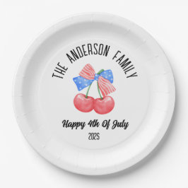 キュートアメリカンフラッグボウパーソナライズされたネームホリデイ ペーパープレート