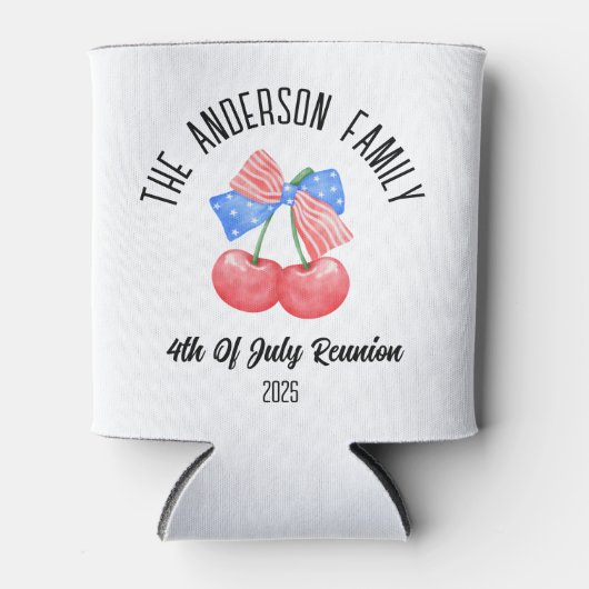 キュートアメリカンフラッグボウパーソナライズされたネームホリデイ 缶クーラー (正面)