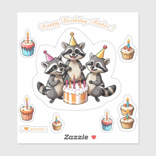 キュートアライグマハッピーバースデー パーソナライズされた シール (シート)