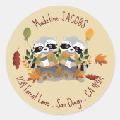 キュートアライグマ秋の封筒用シール ラウンドシール (正面)