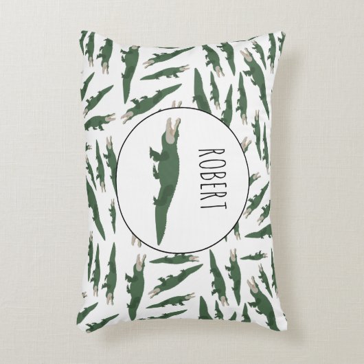 キュートアリゲーターワニ模様名前をカスタムする アクセントクッション (正面(垂直))