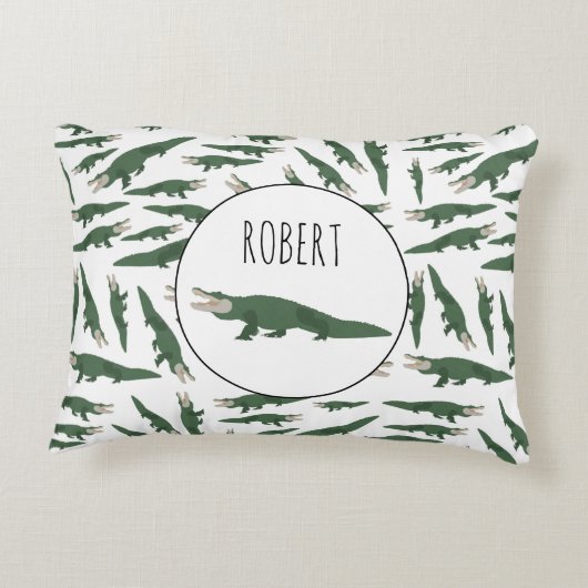 キュートアリゲーターワニ模様名前をカスタムする アクセントクッション (裏面)