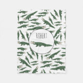 キュートアリゲーターワニ模様名前をカスタムする フリースブランケット (正面)