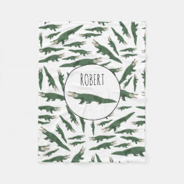 キュートアリゲーターワニ模様名前をカスタムする フリースブランケット