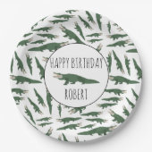 キュートアリゲーターワニ模様名前をカスタムする ペーパープレート (正面)