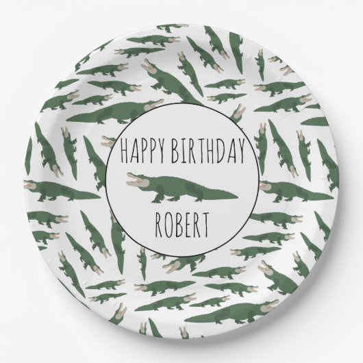 キュートアリゲーターワニ模様名前をカスタムする ペーパープレート (正面)