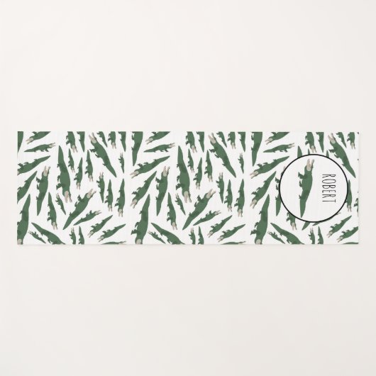 キュートアリゲーターワニ模様名前をカスタムする ヨガマット (正面(横))