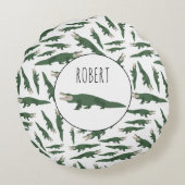 キュートアリゲーターワニ模様名前をカスタムする ラウンドクッション (裏面)