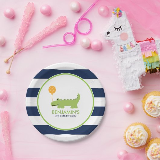 キュートアリゲーター誕生日 ペーパープレート (パーティー)