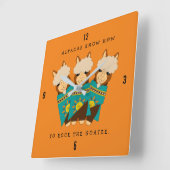 キュートアルパカスロッキングゲーテ&ティール(緑がかった色)セラペ スクエア壁時計 (傾斜)