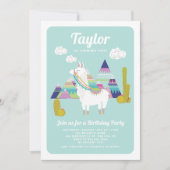 キュートアルパカラフルカ子供の誕生日招待状 招待状 (正面)
