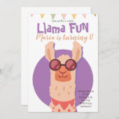 キュートアルパカラマおもしろい子供の誕生日 招待状 (正面/裏面)