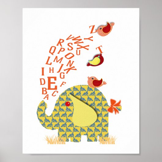 キュートアルファベットエレファントベビー子供部屋プリント ポスター (正面)