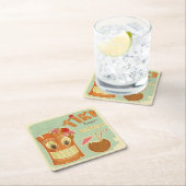 キュートアロハティキバーパイナップルマンガ スクエアペーパーコースター (インサイチュ)