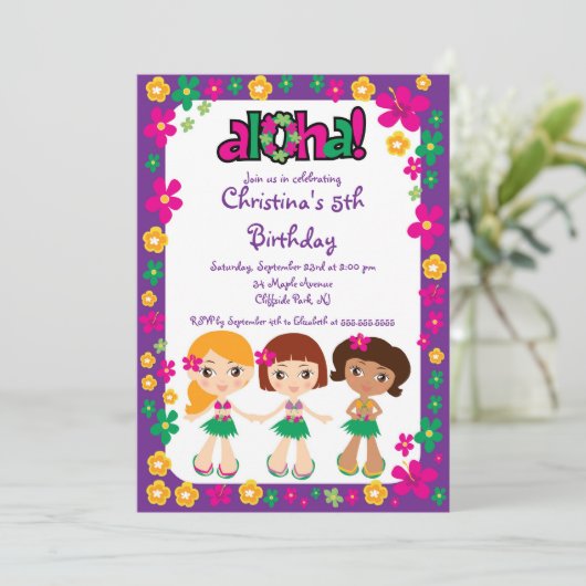 キュートアロハルアウ(ハワイ式宴会)バースデーパーティ招待状 招待状 (スタンド正面)