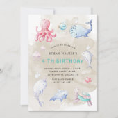 キュートアンダーザシーウォーター色誕生日招待状 招待状 (正面)