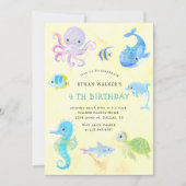 キュートアンダーザシーウォーター色誕生日招待状 招待状 (正面)