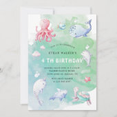 キュートアンダーザシーウォーター色誕生日招待状 招待状 (正面)