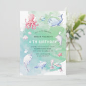 キュートアンダーザシーウォーター色誕生日招待状 招待状 (スタンド正面)