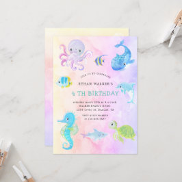キュートアンダーザシーウォーター色誕生日招待状 招待状