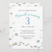 キュートアンダーザシーターニング3海誕生日 招待状 (正面/裏面)