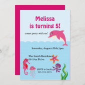 キュートアンダーザシードルフィンバースデーパーティー招待状 招待状 (正面/裏面)