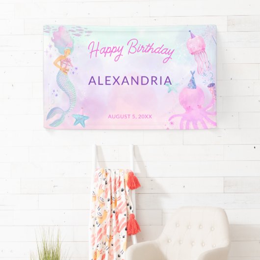 キュートアンダーザシーマーメイドハッピーバースデー 横断幕 (インサイチュ)