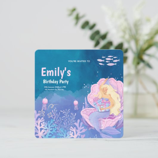 キュートアンダーザシーマーメイド誕生日招待状 招待状 (スタンド正面)