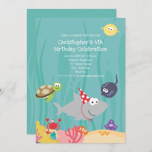 キュートアンダーザシー誕生日招待状 招待状 (正面/裏面)