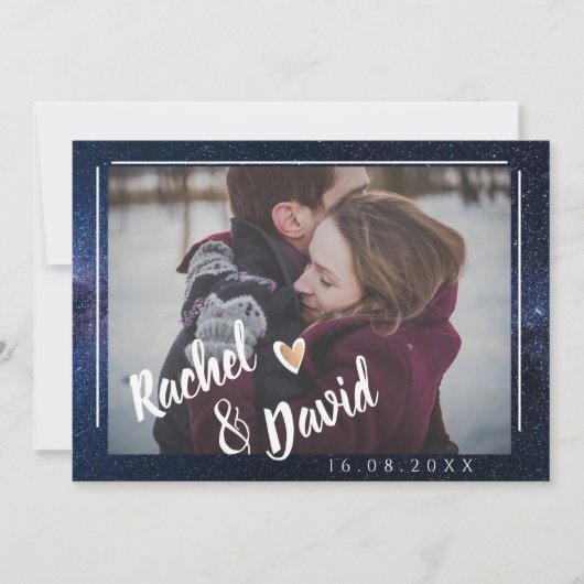 キュートアンダーザスターズタイポグラフィ結婚写真 セーブザデート (正面)