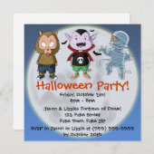 キュートアンドおもしろいモンスターズハローウィンパーティ招待状 招待状 (正面/裏面)
