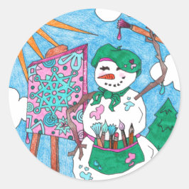 キュートアーティストアート雪だるまホリデークリスマス ラウンドシール