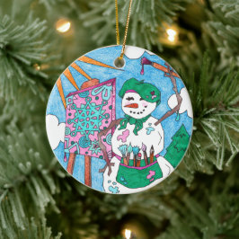 キュートアーティスト雪だるまホリデークリスマスセラミックオルナ セラミックオーナメント