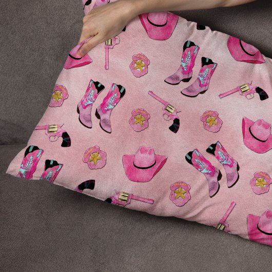 キュートアートピガーリーンクティール(緑がかった色)女性のカーボーイ水彩 アウトドアクッション