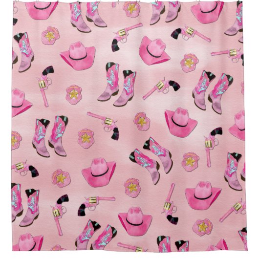 キュートアートピガーリーンクティール（緑がかった色）女性のカーボーイ水彩 シャワーカーテン