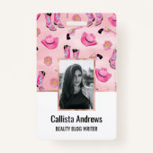 キュートアートピガーリーンクティール（緑がかった色）女性のカーボーイ水彩 バッジ (正面)