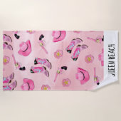 キュートアートピガーリーンクティール（緑がかった色）女性のカーボーイ水彩 ビーチタオル (正面)