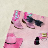 キュートアートピガーリーンクティール（緑がかった色）女性のカーボーイ水彩 ビーチタオル (インサイチュ)