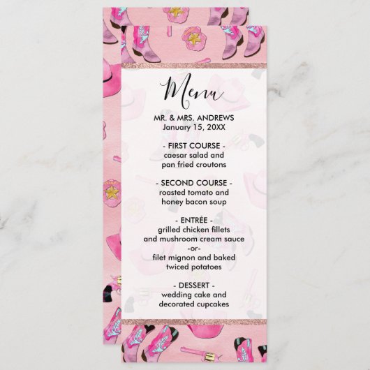 キュートアートピガーリーンクティール（緑がかった色）女性のカーボーイ水彩 メニュー (正面/裏面)