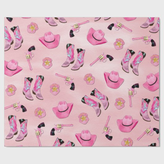 キュートアートピガーリーンクティール（緑がかった色）女性のカーボーイ水彩 ラッピングペーパー (フラット)