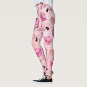 キュートアートピガーリーンクティール(緑がかった色)女性のカーボーイ水彩 レギンス (左)