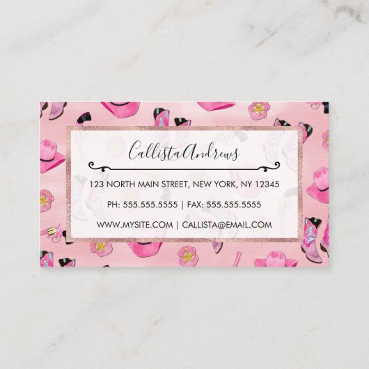 キュートアートピガーリーンクティール（緑がかった色）女性のカーボーイ水彩 名刺 (裏面)