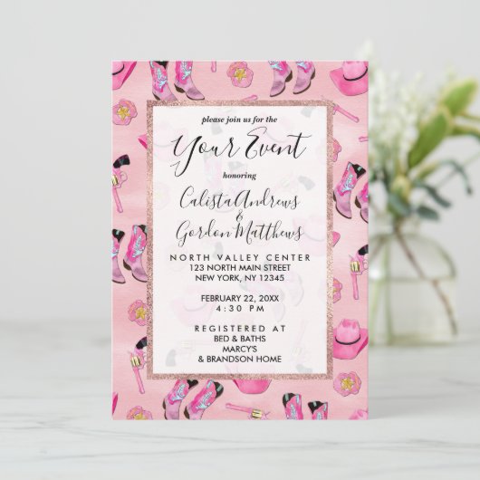 キュートアートピガーリーンクティール（緑がかった色）女性のカーボーイ水彩 招待状