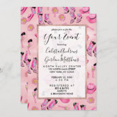 キュートアートピガーリーンクティール(緑がかった色)女性のカーボーイ水彩 招待状 (正面/裏面)