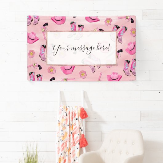 キュートアートピガーリーンクティール（緑がかった色）女性のカーボーイ水彩 横断幕 (インサイチュ)