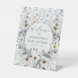 キュートアールヌーボーパステルフラワーバタフライベビー 台座サイン