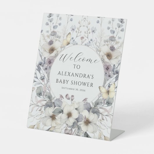 キュートアールヌーボーパステルフラワーバタフライベビー 台座サイン (正面)